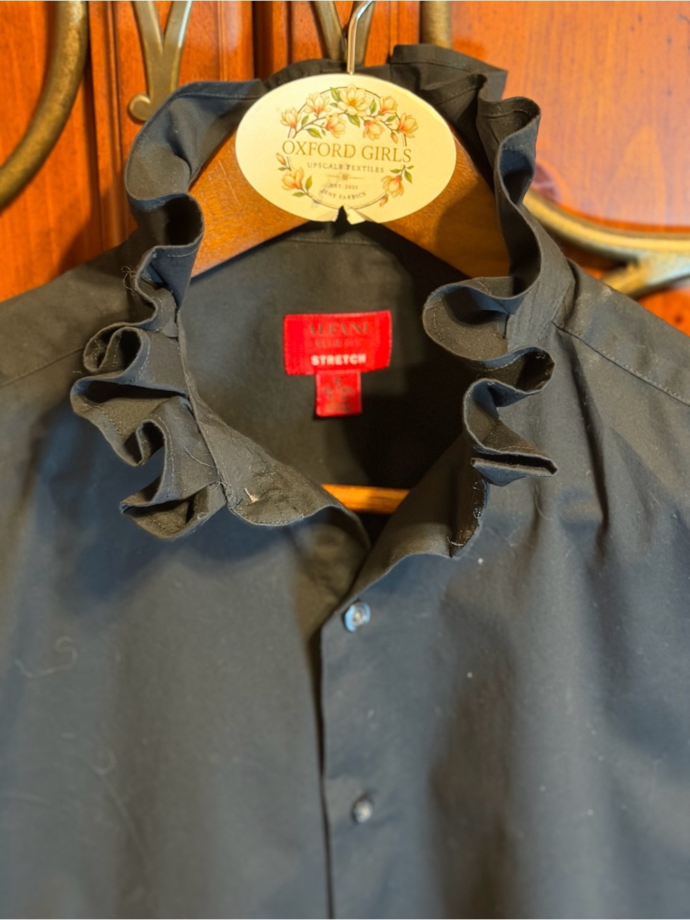 Alfani Black Ruffle-Collar Shirt upcycled